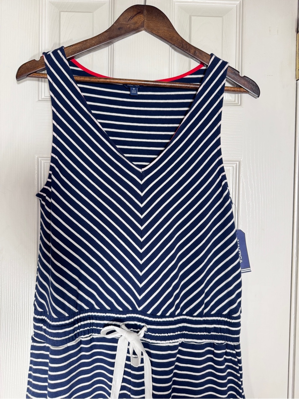 NWT Nautica Navy White Stripe Cotton/Spandex Drawstring Romper Medium - Picture 3 of 14